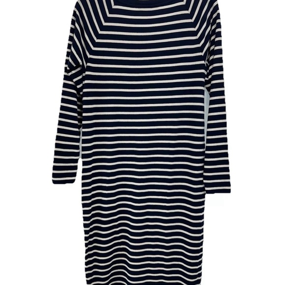 Ralph Lauren Midi Side Button Dress Size Small Long Sleeve White Navy Striped - Picture 3 of 8